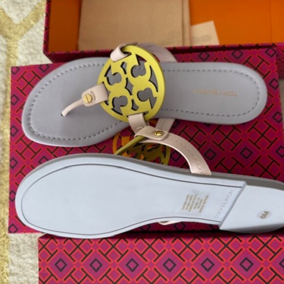NWT Tory Burch Leather Miller Sandal   spring lavender / light pink / zesty lime - Picture 5 of 5